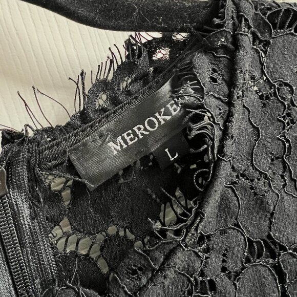 MEROKEETY Women's Sleeveless Lace Floral Elegant Cocktail Dress Crew Neck Knee L - Picture 4 of 10